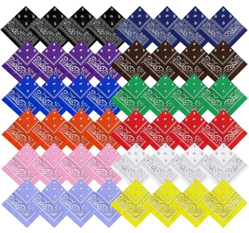 48 Pack Bandanas for Women Men Cowboy Bandana Handkerchief Headband Face Mask Bulk for Party Costume (Classic, Multicolor)