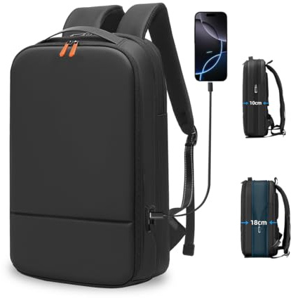 Mochila Ordenador Portatil 15.6 Pulgadas Mochila Trabajo Hombre con Puerto USB-C y USB-A para Oficina Universidad Escuela Viajes Negocios-Negro