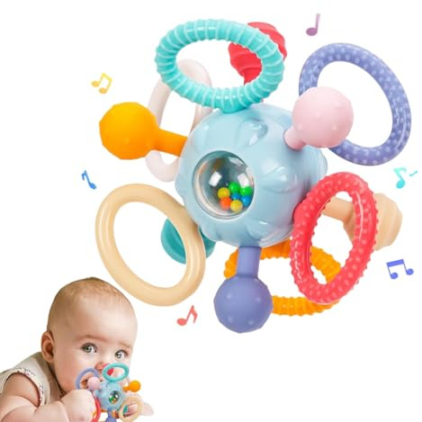 VORENUS Greifball Baby-Spielzeug, Beißspielzeug Baby ab 3 Monate, Silikon-Beißring, Motorik-Spielzeug,Montessori-Frühbildungs, Babyrassel, Babyspielzeug für Babys ab 0 6 9 12 Monaten