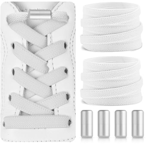 HOTUT 2 Pares Cordones Elásticos Sin Nudo con Hebilla Metal, Cordones Ajustables y resistentes, Planos, Cordones de Zapatos para Niños, Adultos, Aptos en Zapatos y Zapatillas (Blanco)
