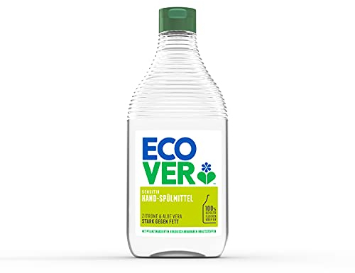 Ecover Detersivo per piatti, forte contro grasso e sporco, profumo fresco di limone e aloe vera, per lavaggio a mano, 1 x 450 ml