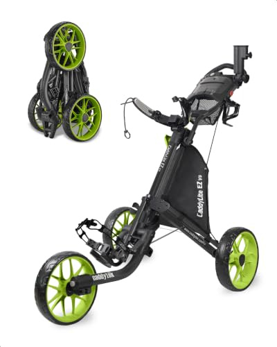 Caddytek CaddyLite EZ Fold V8 Golf Push Cart – Lightweight 3-Wheel Collapsible Trolley with Folding Button, Cooler Basket, Umbrella & Phone Holder, Magnetic Pad, Bag Straps