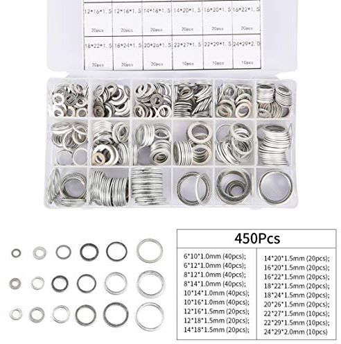 450-tlg 18 Größen M6-24 ALU-Dichtring Sortiment Aluminium Dichtung Dichtungsring Satz O-Ring Set