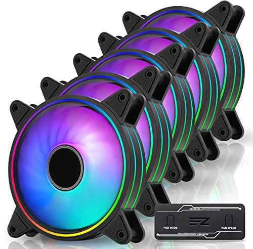 EZDIY-FAB Moonlight RGB PWM Gehäuselüfter 120mm mit Neu RGB PWM Lüfter Hub, 5V Motherboard Sync, ARGB Computer Lüfter für PC Gehäuse,Multiple Light Modes-5 Pack