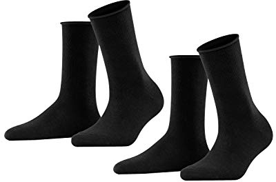 FALKE dam Strumpor Happy Double Pack W So bomull enfärgat 2 par, Svart Black 3000, 39-42