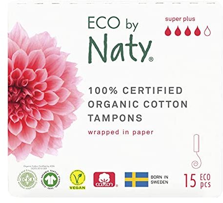 Eco by Naty Tampons - Super Plus, 15 Tampons. Pflanzlich, Vegan, 100% Bio-Baumwolle, 3x15 Stück