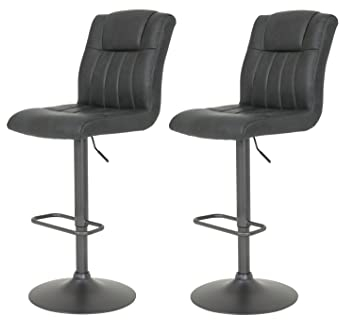 Hela Tische, 2er Set Barhocker Bistrohocker Elke, Vintage Anthrazit, 120 kg belastbar, Metallfuß mit Lift, 360° drehbar, Trompetenfuß