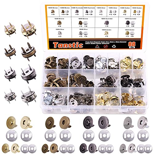 Tanstic Magnetische Knopfverschlüsse, 14 mm und 18 mm, 4 Farben, 88 Sets, zum Nähen, Basteln, Geldbörsen, Taschen, Kleidung, Leder