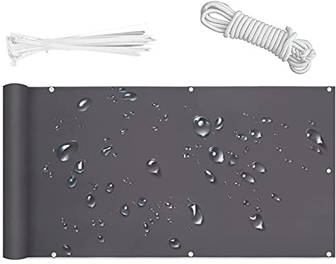 QIAOH Malla Ocultacion Mallas Protección Visual Balcon 50cm x 200cm, Pantalla Opaca, Balcón Privacidad con Ojales Cuerdas, Privacidad Balcon Antracita