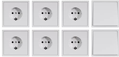 McPower | Schalter und Steckdosen Set Shallow | weiß | 16-teilig | Steckanschluss | Wechselschalter + Rahmen | 1 Jahr Garantie