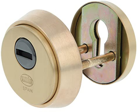 Amig - Escudo Redondo de Seguridad para Cerraduras Mod. 40 - Ø 65 mm - Con Placa Antitaladro y Tuercas Antirrobo - Anillo Exterior Macizo - Latón Acabado en Mate