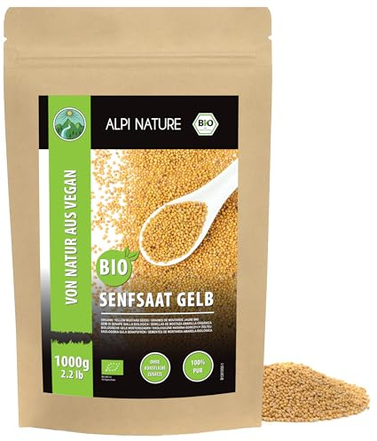 Alpi Nature Organic Mustard Seeds Yellow White 1kg 2.2 lb, Whole White Yellow Mustard Seeds