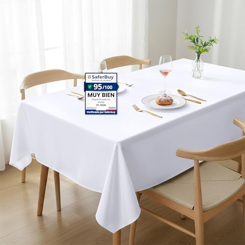 Utopia Kitchen Mantel de Poliéster 132 x 180 cm (Pack de 2, Blanco) Cubierta de Mesa Lavable a Máquina Ideal para Fiestas, Eventos, Bodas y Restaurantes (52 x 71 Pulgadas)