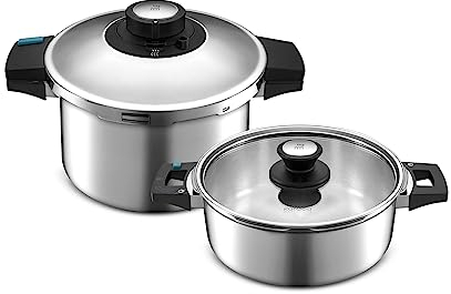 Karaca Quick & Safe 2-Piece Stainless Steel Pressure Cooker Set, 4L+6L, Induction Multi Cooker Pot, 2 Cooking Programs, Dishwasher Safe, All Hob Types, Silver (Small & Large)