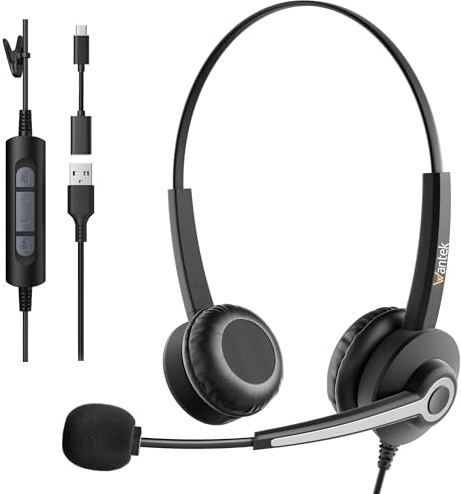 Wantek Cuffie USB con microfono per laptop,