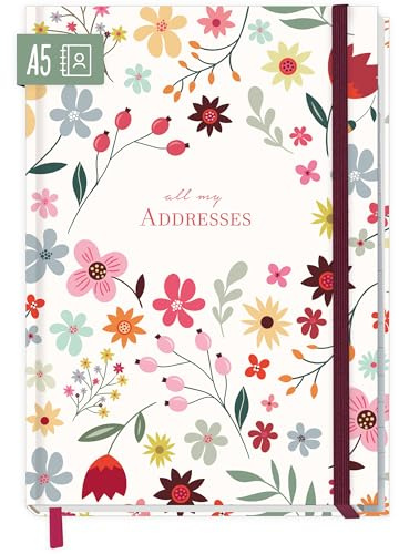 paper&you® Adressbok A5 och lösenord Wild Flower | För dina kontakter och födelsedagar: 160 sidor av högkvalitativt papper, 120 g/m², A–Ö-register, lista över lösenord