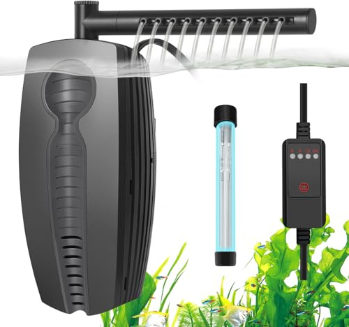 PYPABL Filtre U-V pour Aquarium 600L/H avec Minuterie, Filtre pour Aquarium Réglable 8W, Filtre Interne Submersible Aquarium 30-180L, avec Coton Biochimique, Coton Charbon Actif, Billes De Céramique