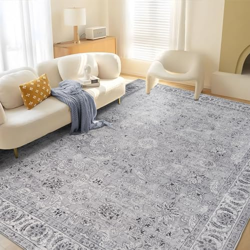 Taleta DAMAIA Washable Rugs Living Room Large Grey Boho Non Slip Vintage Rugs for Bedroom Soft Short Pile Rug Oriental Area Carpets Kitchen for Living Room Dining Room (Grey, 120 x 170 cm)