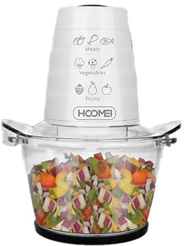 Tritatutto da Cucina Elettrico, Tritacarne a Doppia Lame in Acciaio Inox 200W, Tritafrutta con Vassoio in Vetro Temperato, Capacita 1L, Bianco