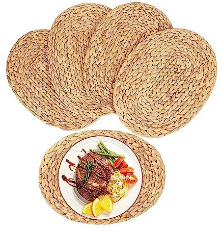 Yindhgdr Natural Water Hyacinth Placemats, Straw Braided Rattan Placemats, Non-Slip Placemats 12X16 Inches 4Pack