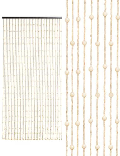 Ezcasch 90x190cm Perlenvorhang Türvorhang - 38 Stränge Retro Holzperlenvorhang - Handarbeit Natur Holz Fadenvorhang als Insektenschutz Fliegenschutz für Schlafzimmer Wohnwagen Camping