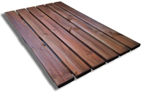 Plataforma de ducha antideslizante de 100 x 60 cm, de madera de pino impregnada, 4 cm de grosor, color marrón teca