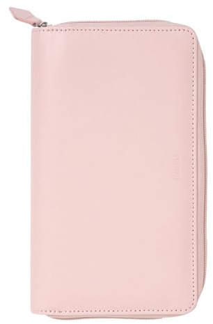 Filofax Saffiano Zip Organizer, Personal Compact Size, Blush - Cross-Grain, Leather-Look, Six Rings, Week-to-View Calendar Diary, Multilingual, 2025 (C022699-25)