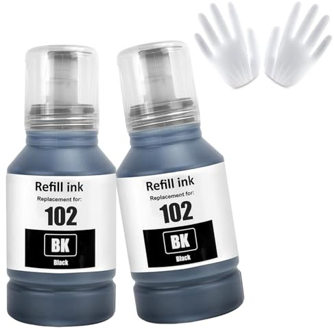 ASEKER 102 Inchiostro 2 Nero Compatibile per Epson EcoTank ET-2750 ET-2756 ET-2850 ET-2851 ET-2856 ET-3700 ET-3750 ET-3850 ET-4500 ET-4700 ET-4750 ET-4850 ET-4856 ET-15000 Stampante (BK*2)