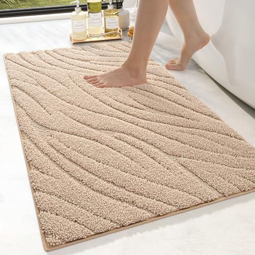 DEXI Badezimmerteppich 44 x 76 cm, weicher Badvorleger Maschinenwaschbar, Badematte rutschfest, Badematten & Badteppiche für Dusche, Badewannen, Toilette Deko, Beige