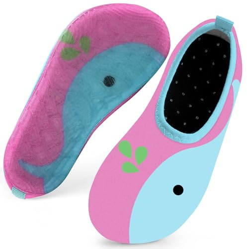 Kids Swim Water Shoes for Girls Toddlers Baby Aqua Socks for Kids Quick Dry Pool Beach Barefoot Children（Pink Whales 30/31