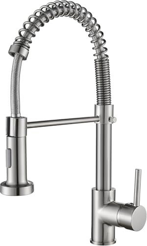 Cobbe Kitchen Tap, Spring Sink Mixer Taps with Pull Down Sprayer, 2 Spray Modes High Arc Swivel 360° Single Handle Lever Kitchen Tap (Brushed Nickel)