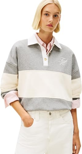 Tommy Hilfiger dam GOLD BTN RUGBY FLEECE SWTSRT WW0WW48785 pullover tröja, grå (Med Heather Gray), S, Grå (Med Heather grå), S