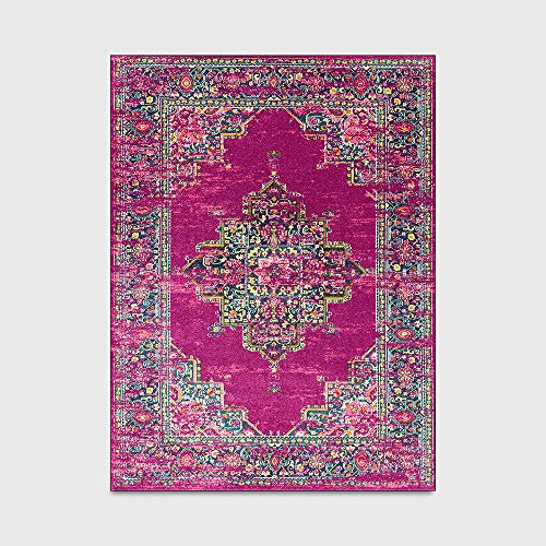 Vintage Oriental Area Rug, Fuchsia Pink with Floral Medallion, Washable Non-Slip Living Room Carpet 200 x 300 cm