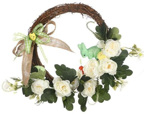Couronne de Pâques avec fleurs colorées et œufs - Pour décoration saisonnière de la maison - Décoration florale à suspendre à la porte d'entrée