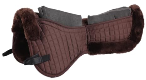 Merauno Sottosella inglese in cotone, in finta pelliccia, 4 tasche per la correzione della regolazione, supporto per la correzione della colonna vertebrale trasparente, garrese alto con imbottitura