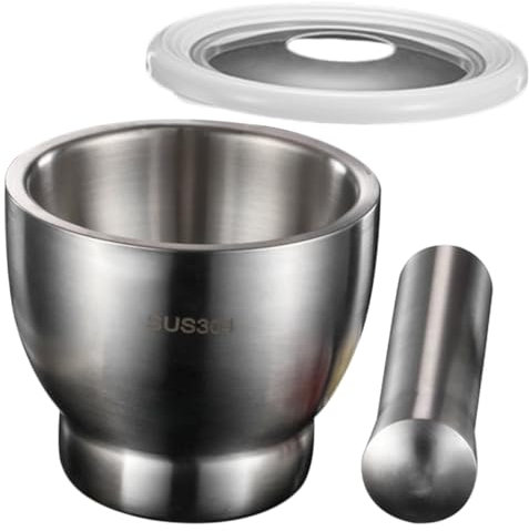 CIYODO Mortero De De Acero Inoxidable Cuenco De Molienda Tapa Protectora Para Pulverizar Especias y Hierbas Cocina