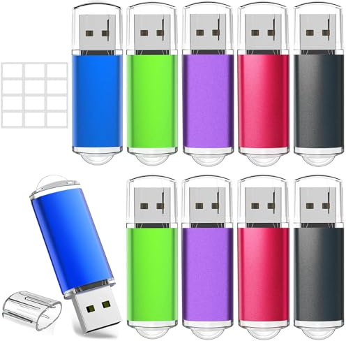 Chiavetta USB 8 GB 10 Pezzi, WISEORANGE 8GB Chiavette USB 2.0 Pen Drive con etichetta per archiviazione e backup dei dati (colori assortiti: nero, rosso, blu, verde, viola)