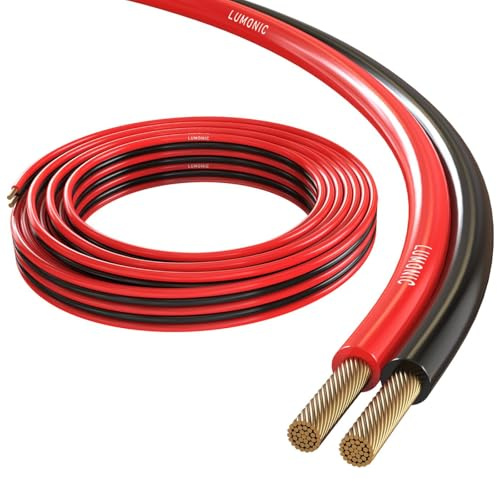 Lumonic Cavi per altoparlanti | 25m Rosso Nero | 2x 0,5mm² CCA | Cavo per diffusori HiFi | Linea audio doppia