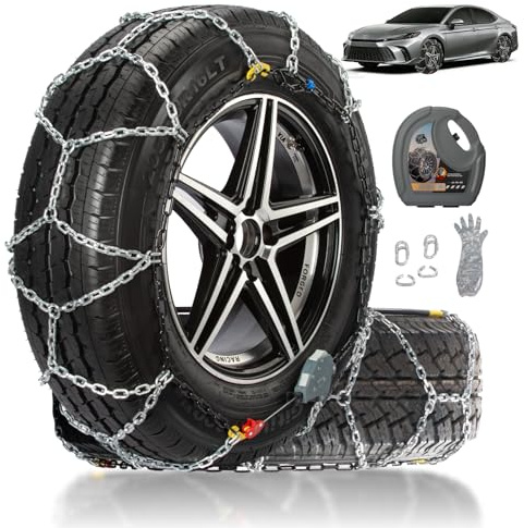 Auto Fixing Snow Chains for Car Tires, Tire Chains for Passenger Cars, Sedan, SUVs, Quick Fit & Easy Installation Snow Tire Chains, Portable Reusable Emergency Tire Traction Chain, Set of 2 (HPK-1555)