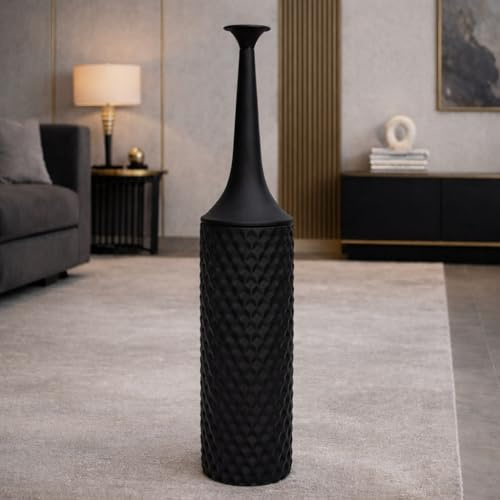 Leewadee Large Floor Vase in Metal with Removable Lid - Modern Tall Decorative Vase in Black, 26″ - Sleek Home Decor Accent for Pampas Grass, Dried & Faux Stems