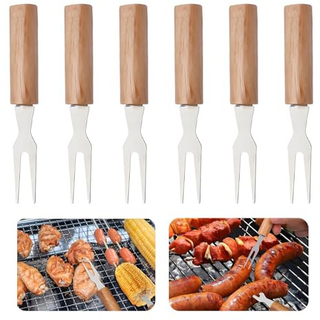 6 brochetas para mazorcas de maíz, brochetas para barbacoa de acero inoxidable, mango de madera, soporte para mazorcas de maíz, tenedor para barbacoa, brochetas para barbacoa, hogar, cocina, barbacoa