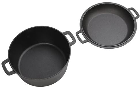 Hamwesh Forno Olandese in Ghisa, Capacità 4,7 L, Superficie Non Rivestita, Coperchio Padella Multifunzione, Doppi Manici, Adatto a Tutti i Fornelli, per Interni Ed Esterni, con Design Versatile, per
