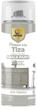 SPSIL Pro Chalk Paint Spray-Pintura en Spray Ultra Mate a la Tiza,Efecto Retro y Vintage para Muebles de Madera, Metal, Cerámica,Imprimación en Spray -Colores Gris Clasico 400ml