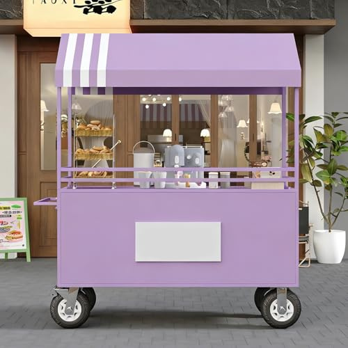 HARELA Carrito de Comida Callejero, Carro de Venta Ambulante para Perritos Calientes/Salchichas/Pan, Móvil de Venta Ambulante de Comida con toldo, Ruedas en la Parte Inferior(Purple,100cm/39.4in)