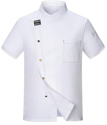 Chaqueta de cocina para hombre y mujer, profesional, chaquetas de chef unisex cuello alto, camisa de manga corta o manga larga, camiseta de punto blanco, traje de cocina, alto chaleco de trabajo