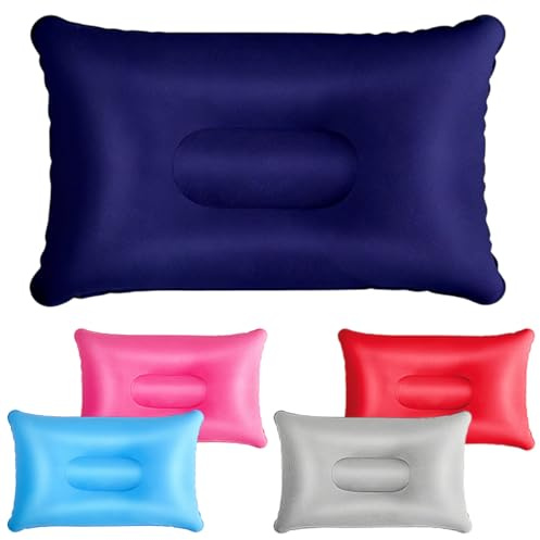 Almohadas Inflables Acampar, Ultraligero Almohada Inflable Playa, Flocado Pequño Almohada Playa Cabeza, 34 * 22 cm Reposacabezas Playa, para Viajes al Aire Libre, Campamentos y Senderismo (5 PCS)