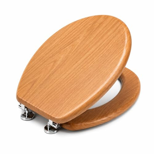 Virtime Tavoletta WC Universale in MDF Effetto Legno con Coperchio, Cerniere in Metallo Cromato, Sedile Water Elegante e Resistente, 34 x 42 x 4 cm, (ciliegio)