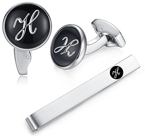 Honey Bear manschettenknöpfe & krawattennadel Krawattenklammer Set Initialen Buchstabe Herren Edelstahl Hochzeit Cufflinks Manschettenknopf Schwarz (H)