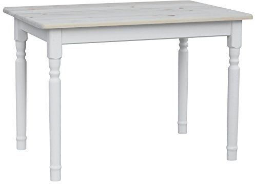 k koma Massiver Kiefernholztisch mit unbehandelter Tischplatte und weißen Tischbeinen – naturbelassenes Design, 120 x 70 cm