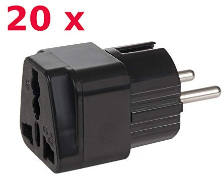 Maclean MCE155 Universal reseadapter kontakt GB/UK (uttag) till EU Schuko (kontakt) (UK på EU – 20 stycken set)